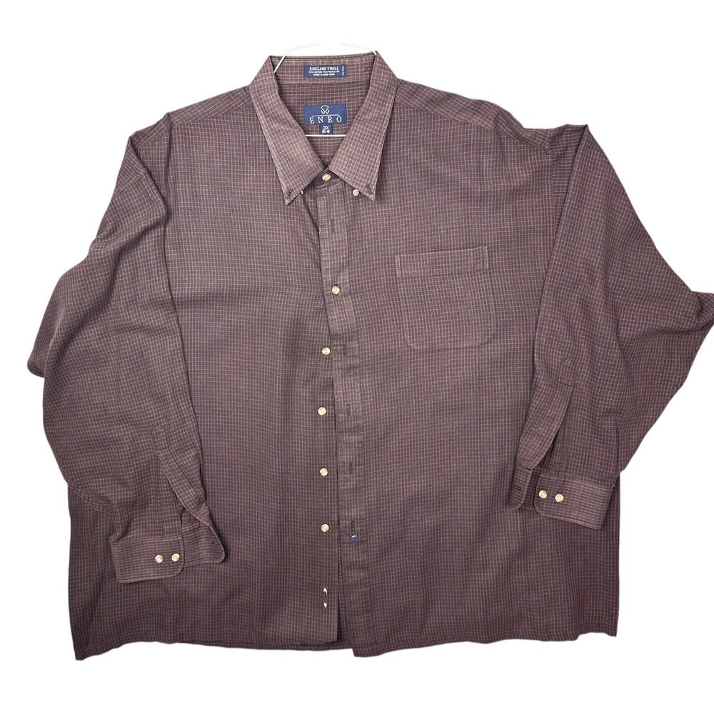 Enro Mens 3X Big English Twill Button Down Shirt Burgundy Black Micro Check